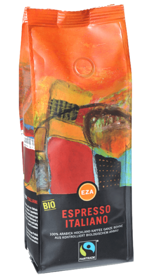 Kaffee Espresso Italiano Bohne, biologisch und Fairtrade, der Fa. EZA